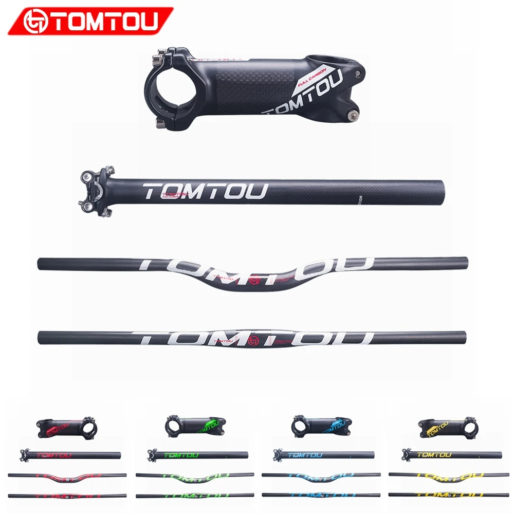 

TOMTOU Matte 3K Carbon Fiber Bicycle MTB Handlebar Sets Bike Mountain Rise / Flat Handlebar + Seatpost + Stem - TS7T12
