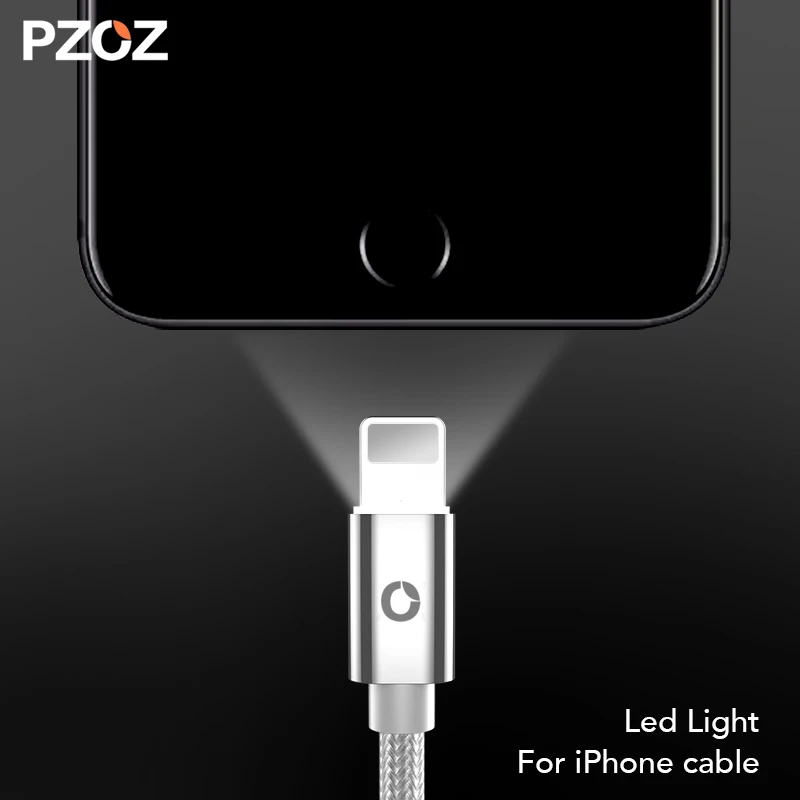 PZOZ كابل ل شاحن آيفون usb شحن سريع لل iphone x 8 6 s 7 زائد مع مصباح ليد الهاتف المحمول سلك مهايئ usb كابل بيانات