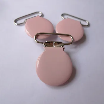 

25pcs 1'' 25mm #MD35 Pink Colored Enamel Round Shaped Pacifier Clips