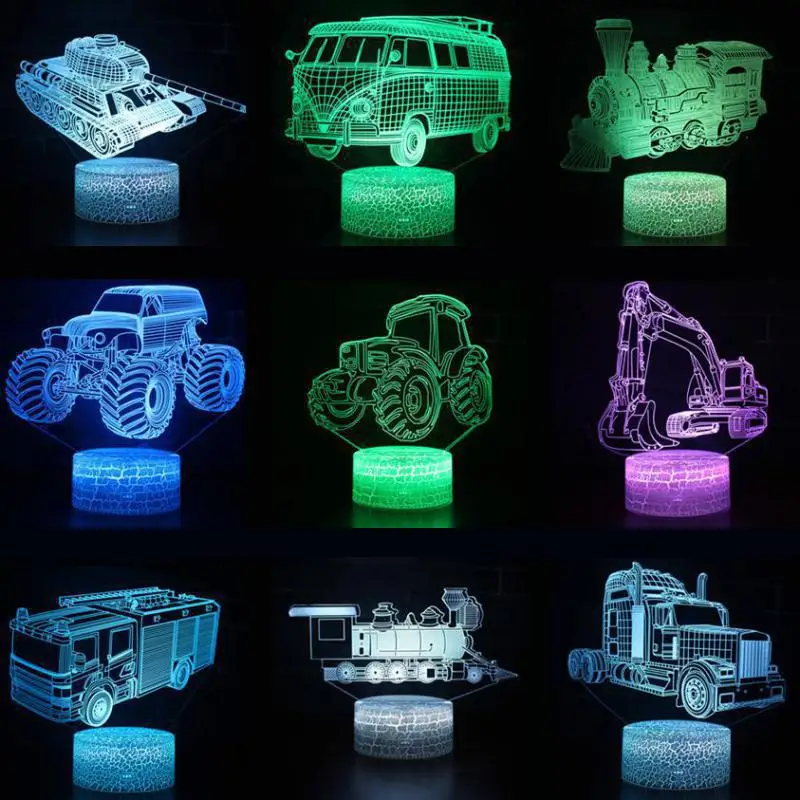 Настольная 3D лампа для экскаватора машины бульдозера трактора 7 цветная