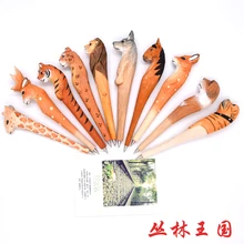 

10pcs/lot Wooden craft pen classic hot woodcarving animal pen hand carved wooden pen creative stationery ballpoint pen