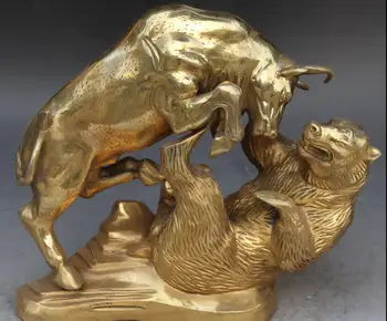

China Bronze Fengshui Folk Zodiac Year Cattle Battle Bear Bears Xiong Statue