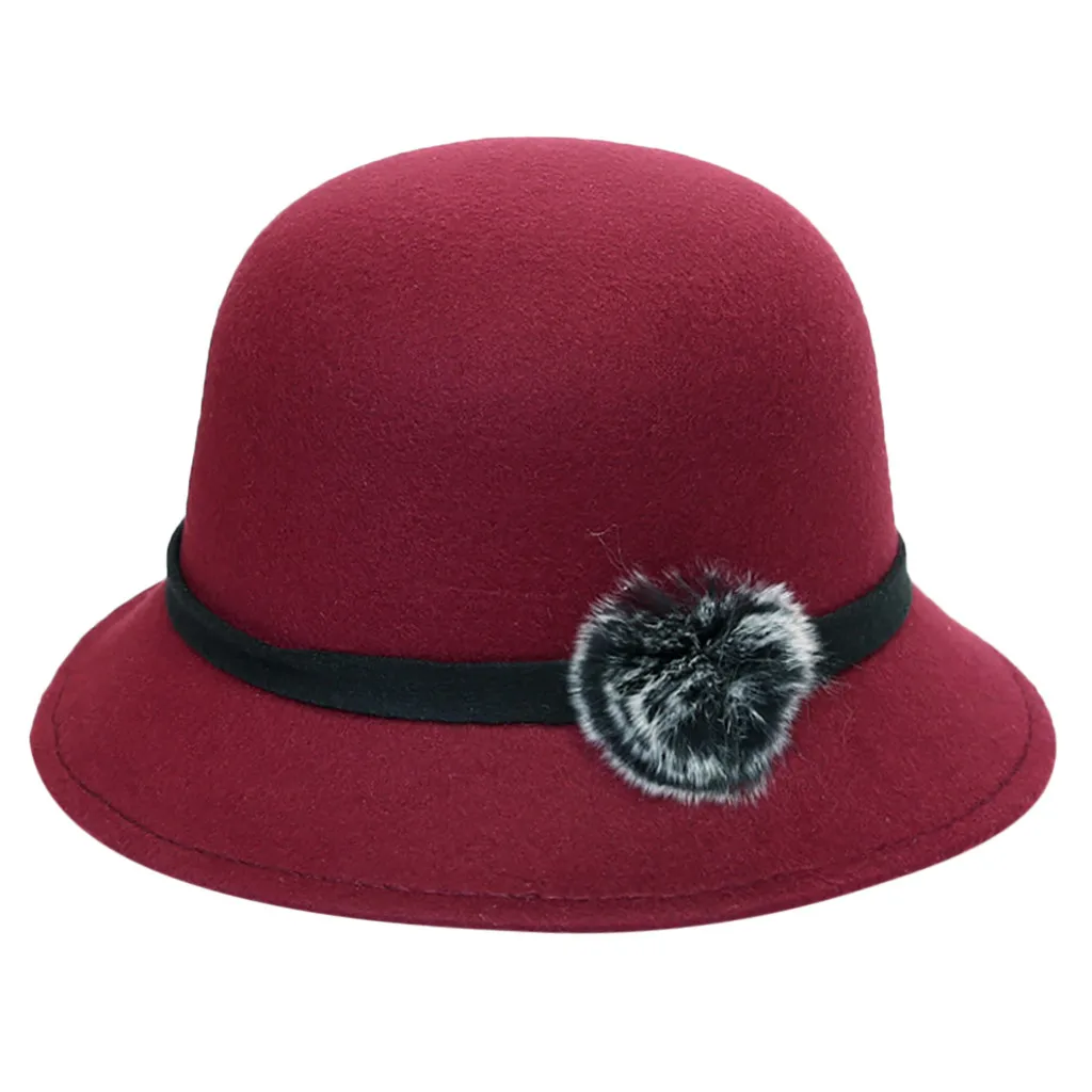 Элегантные женские круглые котелки, имитация шерсти, с бантом, Fedoras, хлопковые церковные шляпы, винтажные женские шляпы, Czapki Zimowe Damskie#30