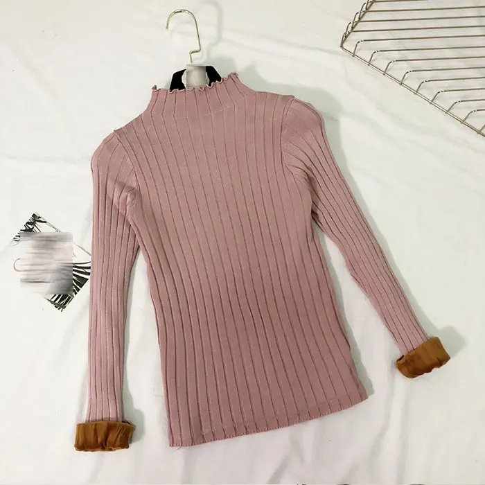 Winter Warm Thicken Sweater Half Turtleneck Women Short Knitted Pullover Plus Velvet Thicken Bottom Sweater Casual Female Jumper