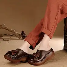 Genuine Leather Women Sandals Handmade Bowtie Platform Wedges Cowhide High Heel Summer Shoes Round Toes Comfotable