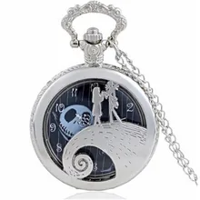 Antique Black Nightmare Before Christmas Theme Pocket Watch Vintage Steampunk Pendant Necklace