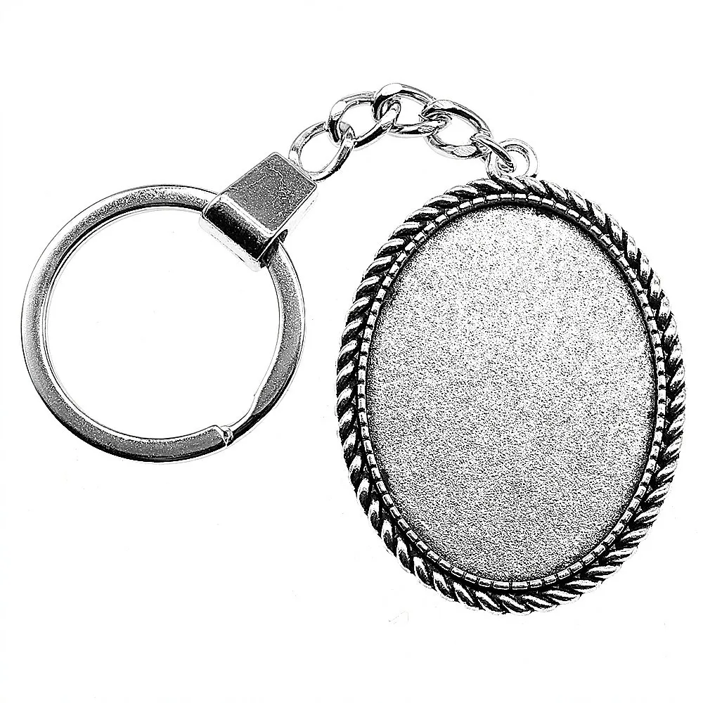 

WYSIWYG 2pcs Oval Inner Size 30x40mm Simple Cabochon Base Setting Key Chain, DIY Cameo Setting Base Keychain Accessories