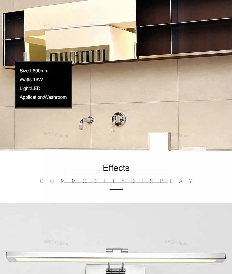 NEO gleam зеркало с подсветкой ванная комната бра зеркало стекло Водонепроницаемый Анти-туман краткое современный нержавеющей стали Кабинета свет