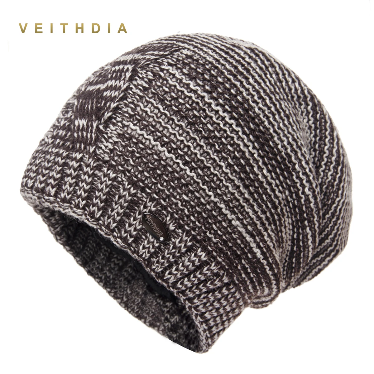 VEITHDIA Skullies шапки зимние для мужчин шапки вязаные плюс бархатные Лоскутные цветные шапки Мужская шапка s двухслойная Толстая теплая