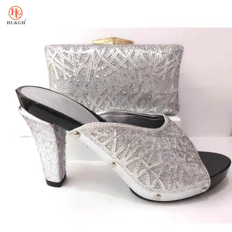 

Wedding Silver African Shoe and Bag Set For Party Women Shoes and Bag Set In Italy Design Italian Shoes with Matching Bag Set