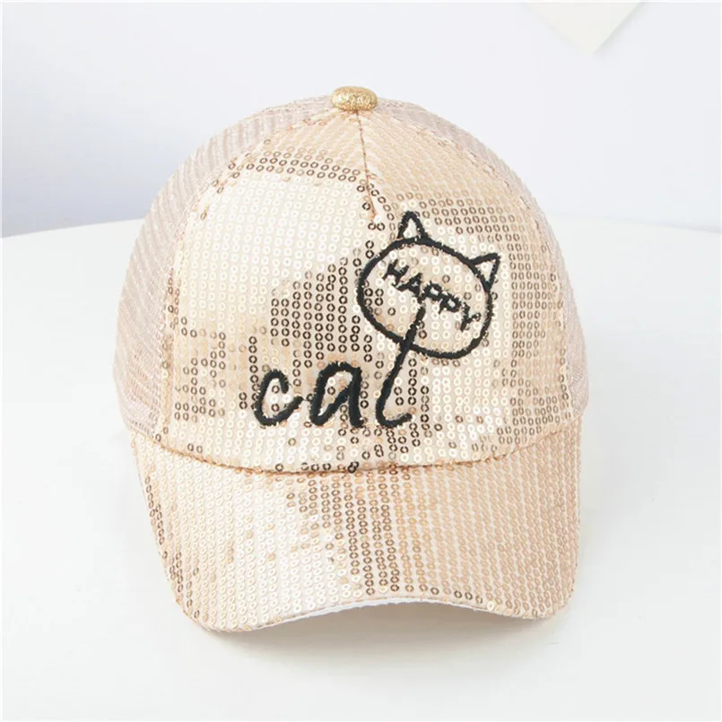 New fashion design Cute Kids Baby Children Cartoon Cat Student Paillette Hat Baseball Cap Sunhat (14)