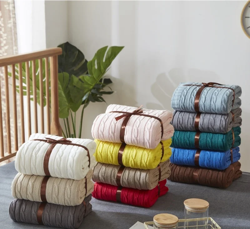 

Nordic Pink White Blue Gray Cotton Twist Style Handmade Soft Knit Blanket Bed Plaids Knit Sofa Throw Blanket 120x180cm 180*200cm