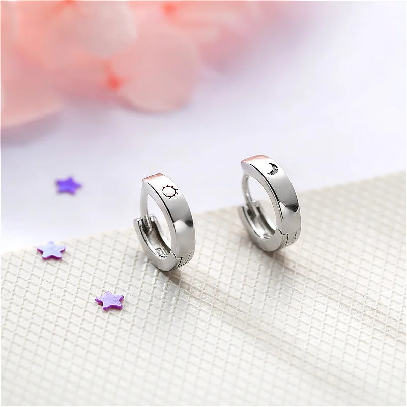 

Fengxiaoling Real 925 Sterling Silver Simple Star Moon Silver Hoop Earrings For Women High Quality Contemporary Jewelry