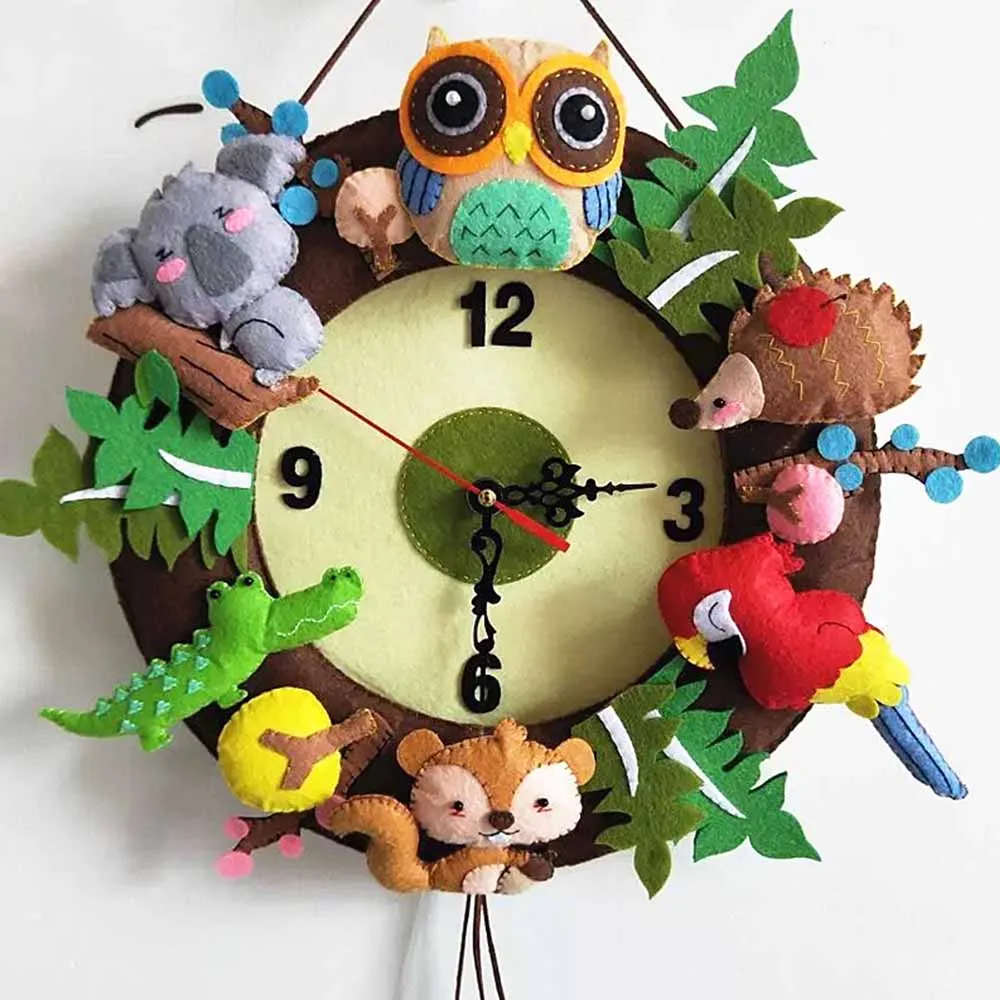 Милый поделки настенные набор часов игрушки Бесплатная Резки Чувствовал Материал ткань животных Стиль ручной работы Тряпичные часы