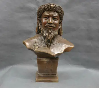 

16'' China Genghis Mongolia Khan Ancient Great Leader Bust Bronze Statue