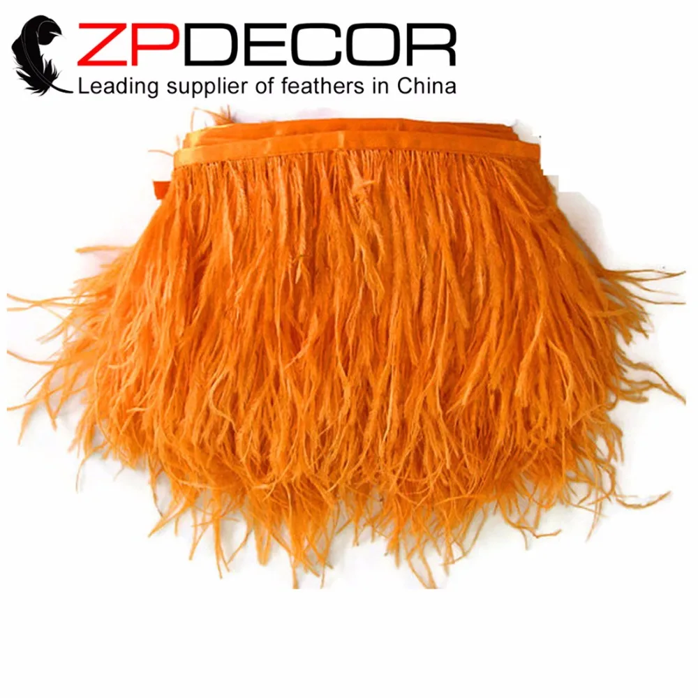 Zpdecor 10 ярдов/партия ручная работа красивое перо оранжевый страусовая бахромчатая отделка перо для вечерние платья