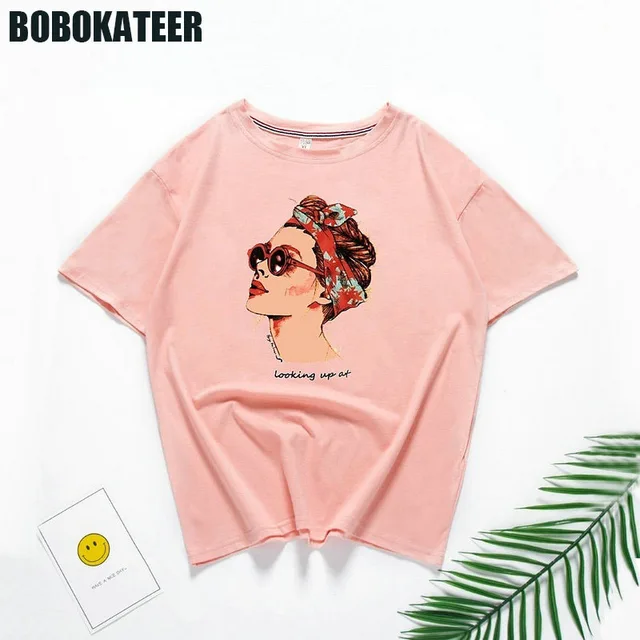 BOBOKATEER Vogue T shirt Women Tshirt Plus Size Summer White T-Shirt Women Tops Vintage Pink Tee Shirt Femme Camiseta Mujer 2018