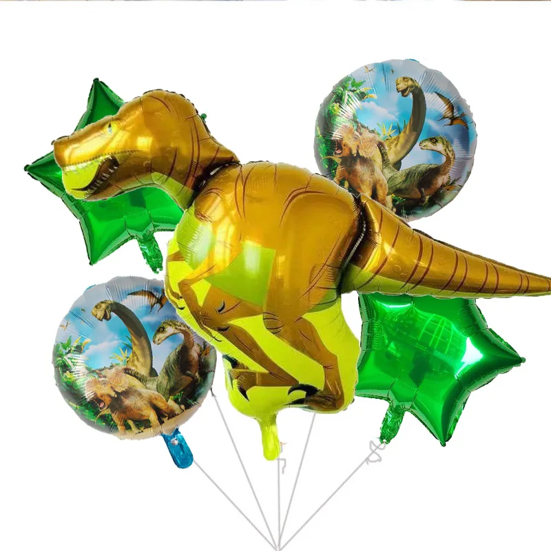 5 шт. динозавр фольгированные шары на день рождения Юрского периода вечерние украшения Мир животных воздушные шарики, детские игрушки надувной воздушный шар - Цвет: Кофе