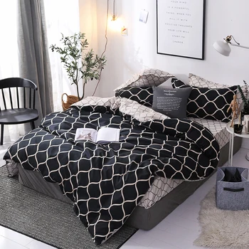 

Geometric Plaid Modern Duvet Cover Sets Quality Home Textiles Bedding Set Sanding Pillowcase Hotel for Adults Kids Juego De Cama