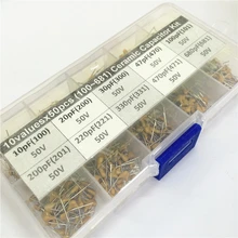 500pcs 10Valuesx50 10pF~680pF (100~681) Multilayer/Monolithic Ceramic Capacitor Assorted kit with storage box