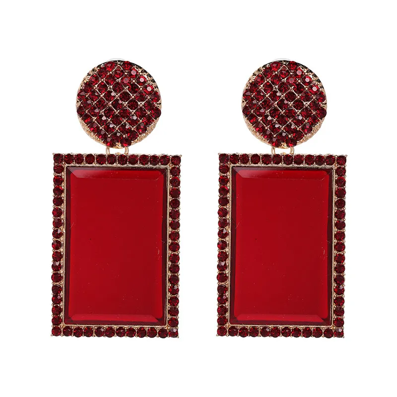 Модные Винтажные геометрические Висячие висячие серьги с кристаллами квадратные серьги с большими подвесками для za женские ювелирные изделия - Окраска металла: Red