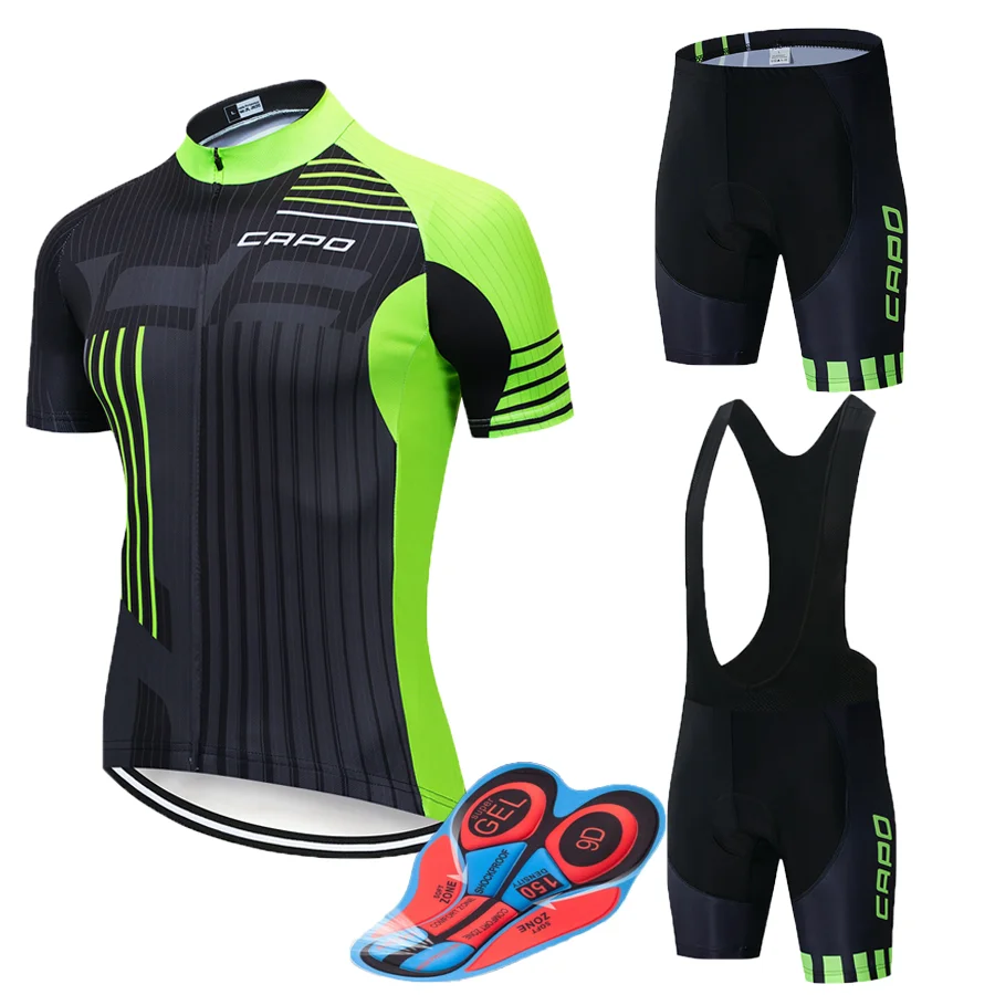 

9D pad, CAPO 2019 short sleeve cycling jersey bib shorts Summer Breathable set bicycle wear clothes ropa maillot ciclismo shirt