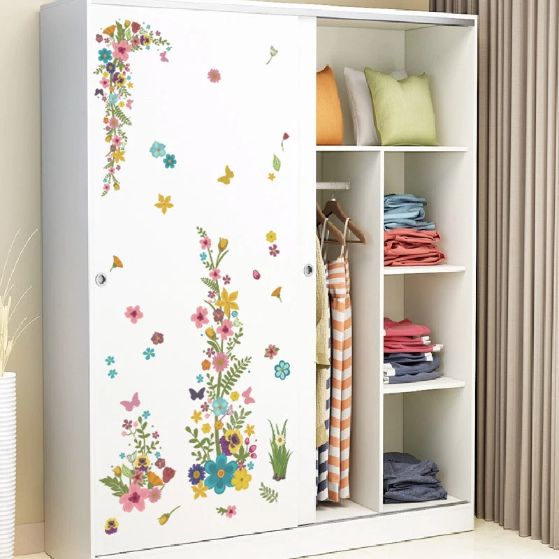 Romantic Flower Wall Stickers For Home Wedding Decor Accessories DIY Natural Plant Decor Mural Wall Art Poster Free shipping