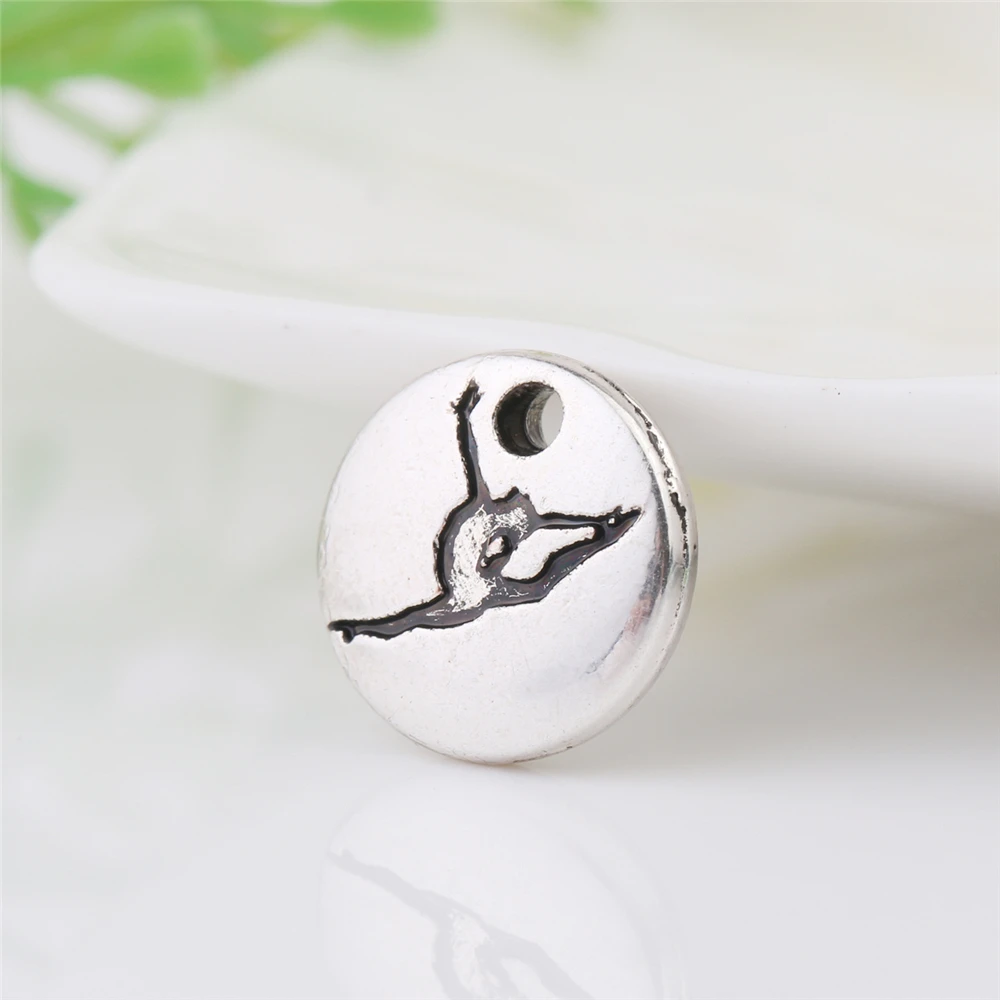 

EUEAVAN 20pcs Round Disc Sport Charms Fitness Gymnastic Girl Figure Pendant For Jewelry Making Handmade Gift Supply