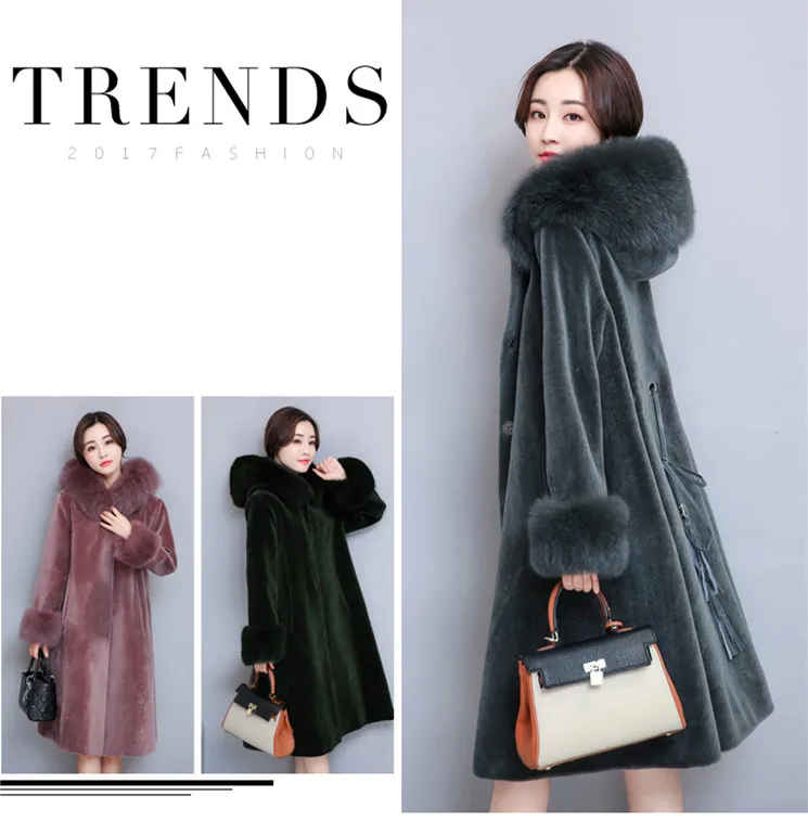 2019 High Quality Elegant For Women Faux Fur Coat  Winter Long Section Haining Fur Coat Hooded Sheep Shearing Coat Female  (11)