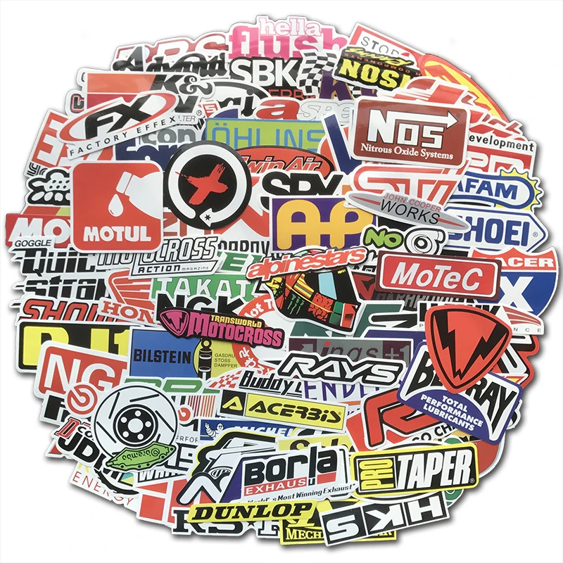 100 PCS Racing Car Stickers Graffiti JDM Car Modification Waterproof Sticker for Motorcycle Bicycle Helmet Motor Suitcase Laptop