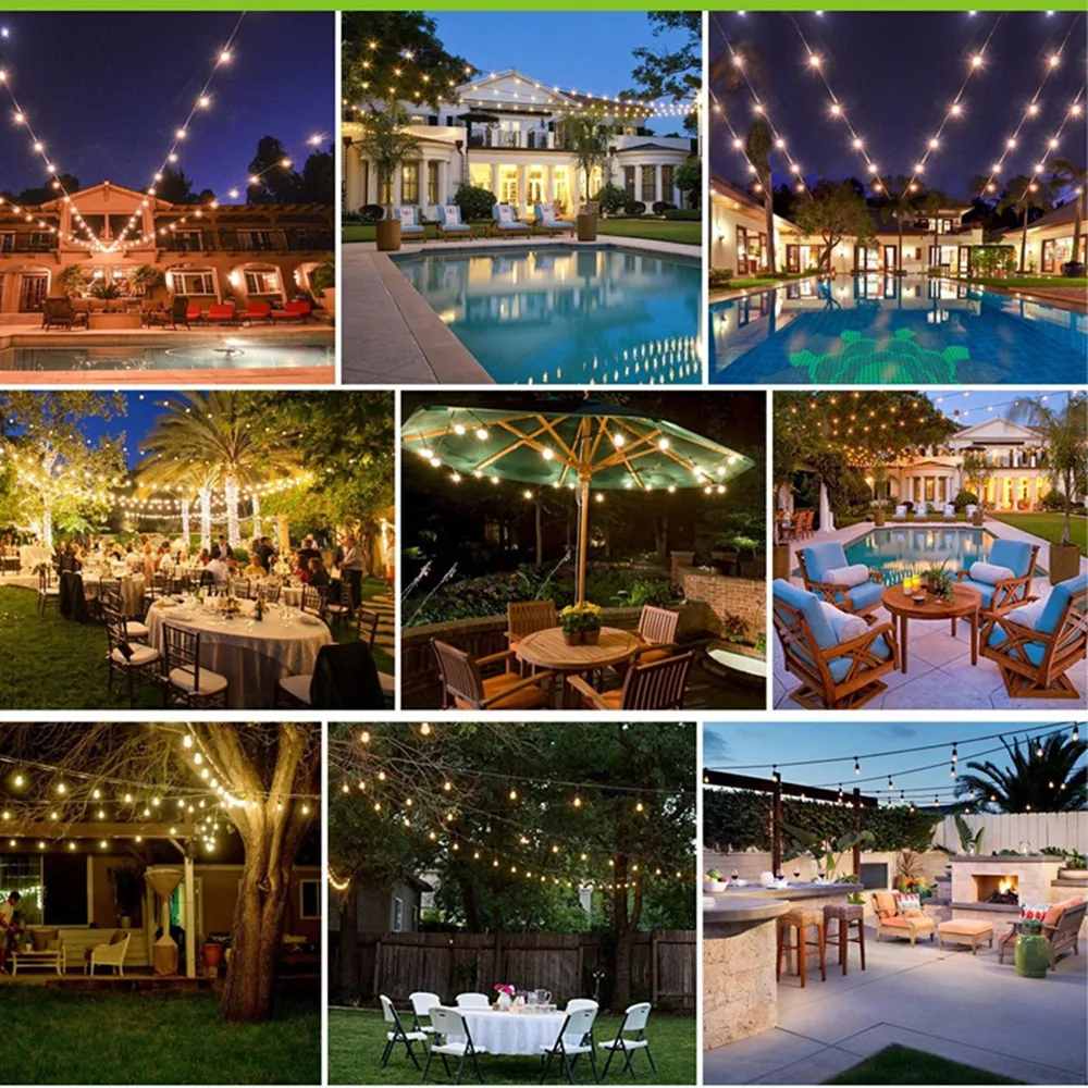 IP65 15M Commercial Grade LED String Lights S14 LED Retro Edison Filament Bulb EU Connectable Wedding Holiday Lighti