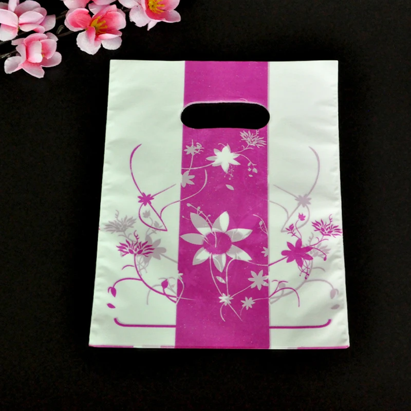 Wholesale 100pcs/lot 20x25cm Hot Pink Flowers Design Plastic Gift Bag Wedding Favors Jewelry ...