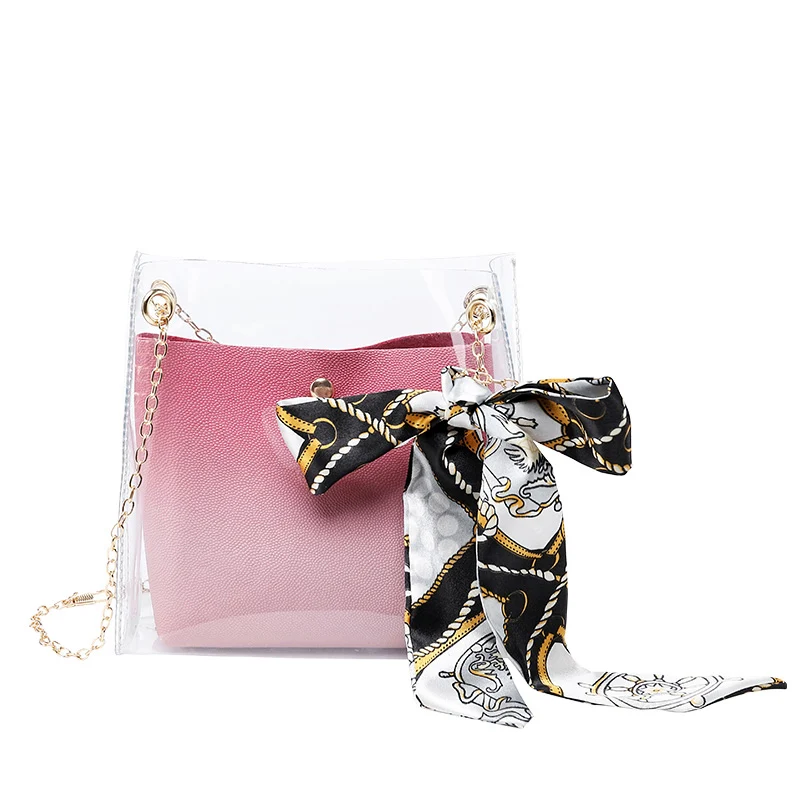 

PU Plus PVC Material Messenger Bag Transparent Female Bag Mobile Phone Change Shoulder Bag Silk Scarf Mother Bag 2019 Summer