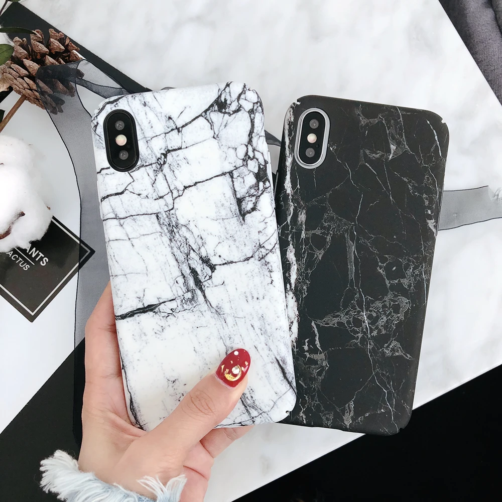 Case For iPhone 6 6S 7 8 X Fundas Luxury Hard Black White Marble Cover 6/6S/7/8 Plus Protective Shell Coque | Мобильные телефоны и