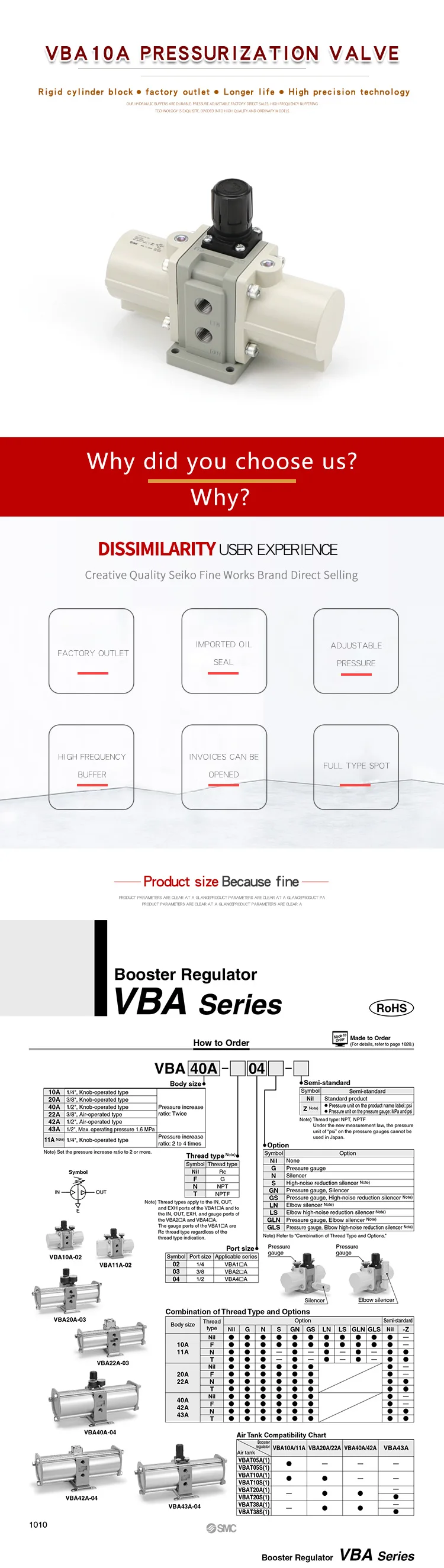 Пневматический напорный клапан vba10a-02 пневматический напорный vba20a-03 газовый воздушный подкачивающий насос vba40a-04 газовый бак под двойным давлением