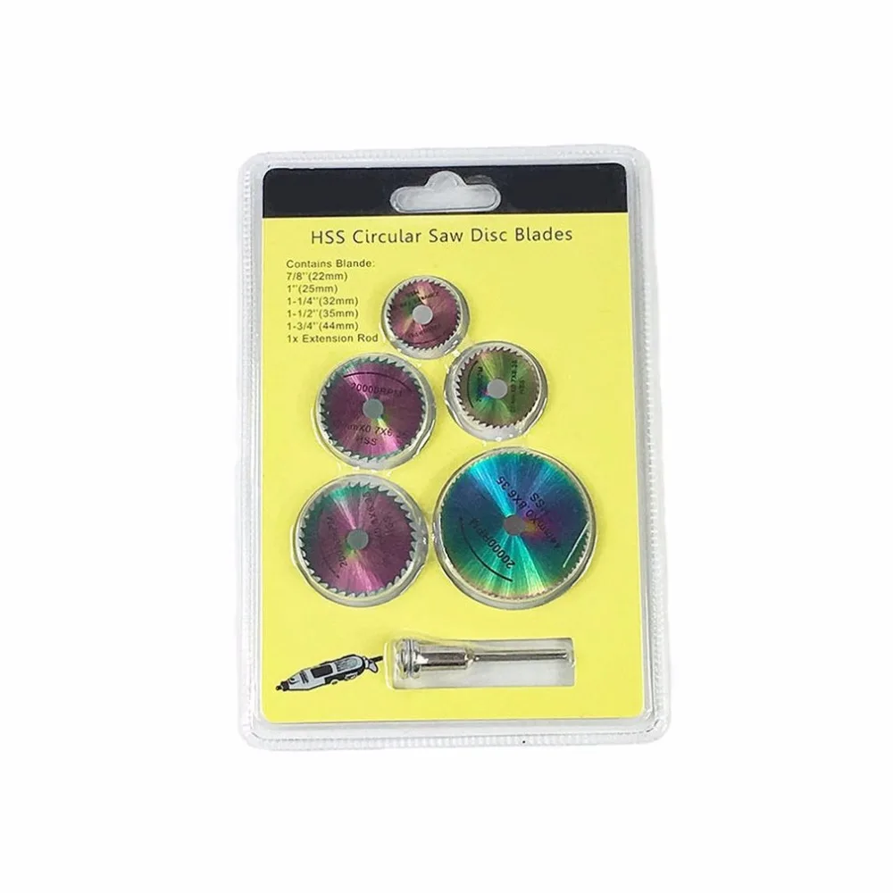 

6PCS HSS Colorful Circular Saw Blade set Wood Cutting Discs for Dremel Metal Cutter Rotary Tool with Drill Mandrel