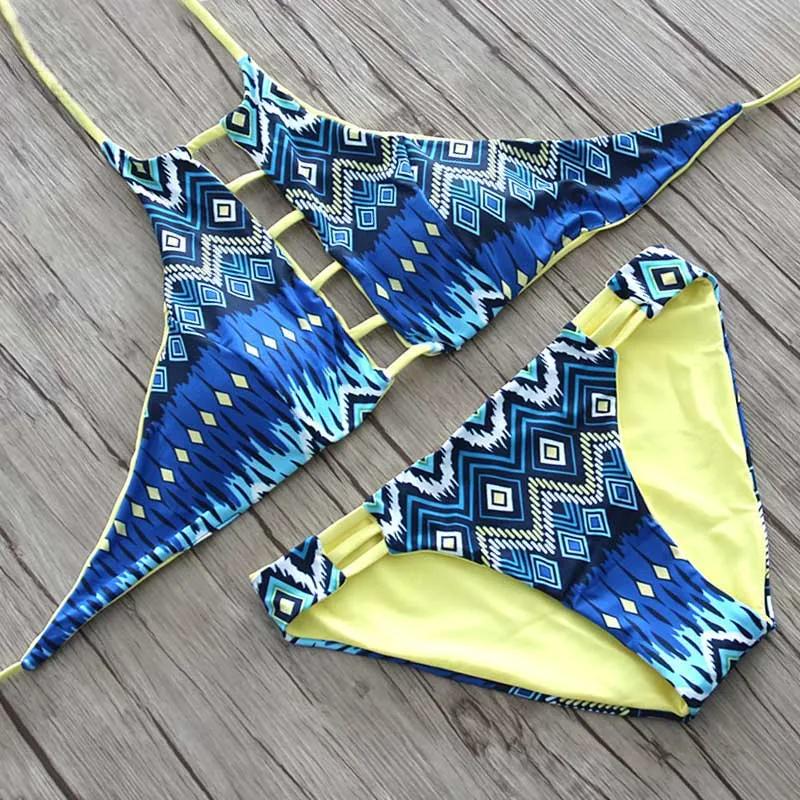 TQSKK 2019 Sexy High Neck Halter Crop Bikinis Women Swimsuit Bandage Swimwear Print Bikini Set Brazilian Bathing Biquini Suit TQSKK 2019 Sexy High Neck Halter Crop Bikinis Women Swimsuit Bandage Swimwear Print Bikini Set Brazilian Bathing Biquini Suit