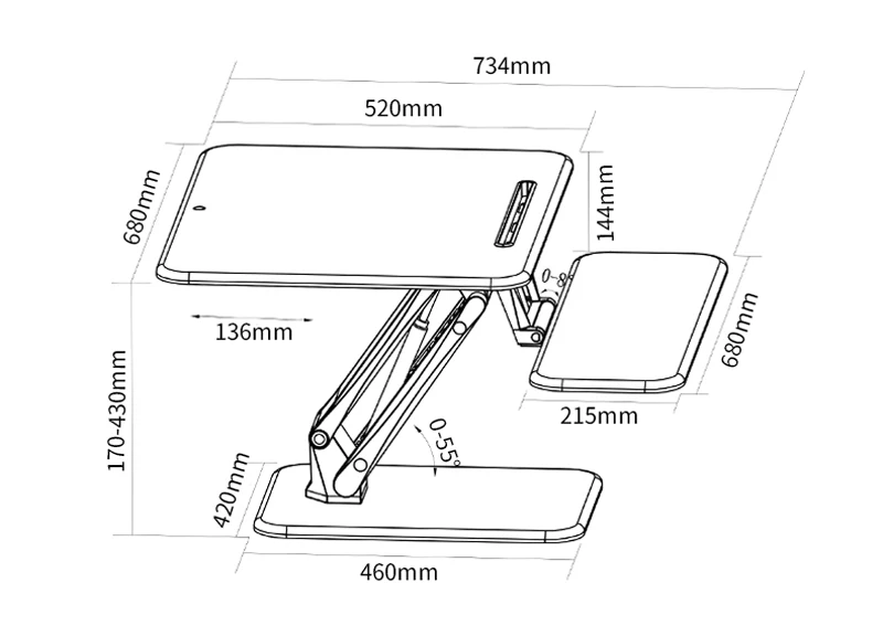 Loctek M3S Настольный стояк, легко регулируемый по высоте стол для компьютера и ноутбука со складным держателем для клавиатуры 68x52 см