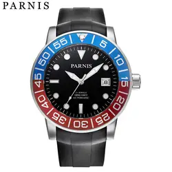 Parnis автоматические часы мужские механические часы 42 мм красный синий ободок светящиеся спортивные часы водостойкие мужские фитнес-часы