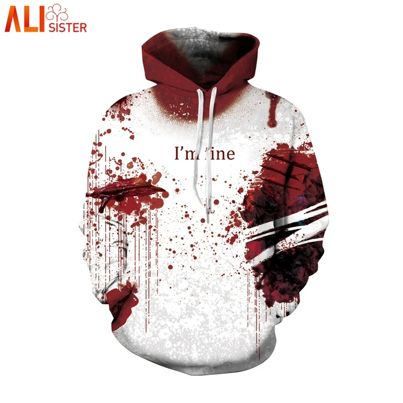 Alisister انا بخير الرعب الجرح 3d هوديس الرجال النساء زائد حجم تأثيري بلوزات فاسق رقيقة الشارع الشهير مع كاب Masculino