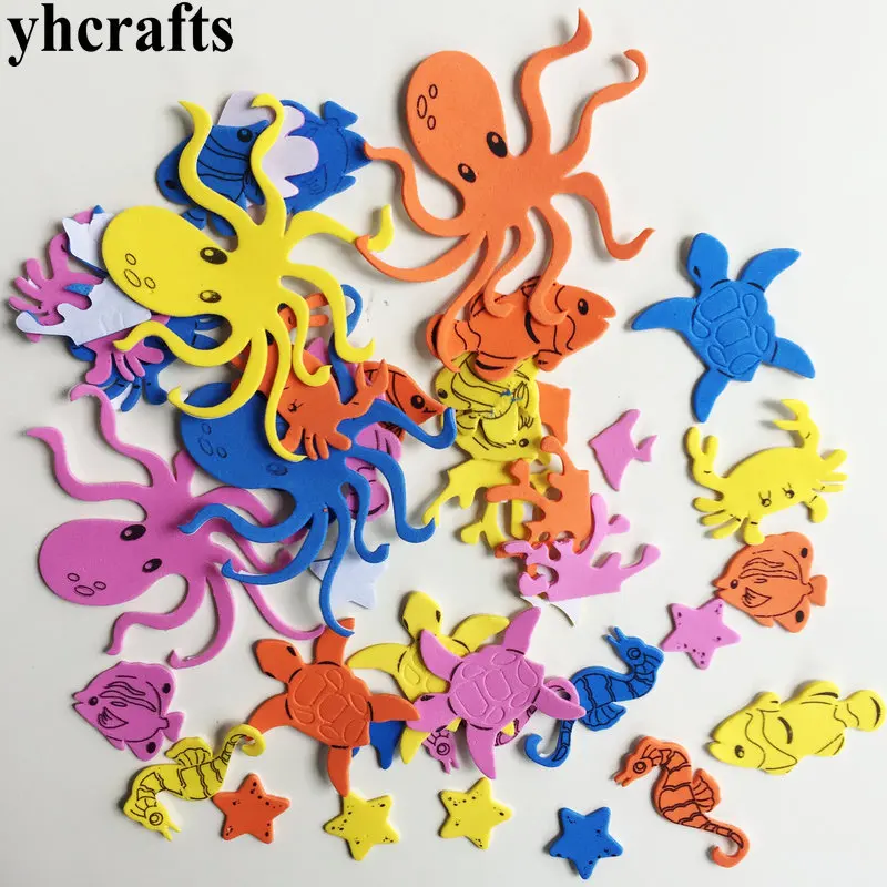 

44PCS/LOT, Devilfish turtle fish crab ocean animals foam stickers Early learning educational craft diy toys Kids room ornament