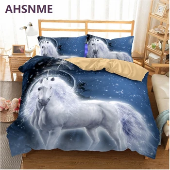 

AHSNME Starry Sky with Unicorn Pattern Bedding Set Rhinoceros unicornis Children super girls love gift Quilt Cover King Queen