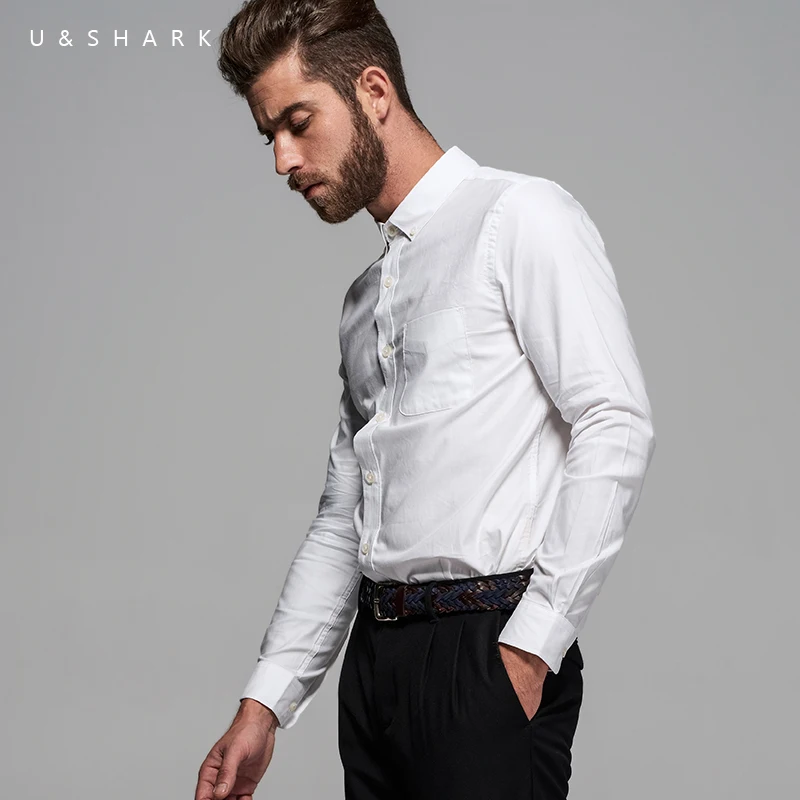 U &amp SHARK весна-осень 100% хлопок Оксфорд белая свадебная рубашка Мужская