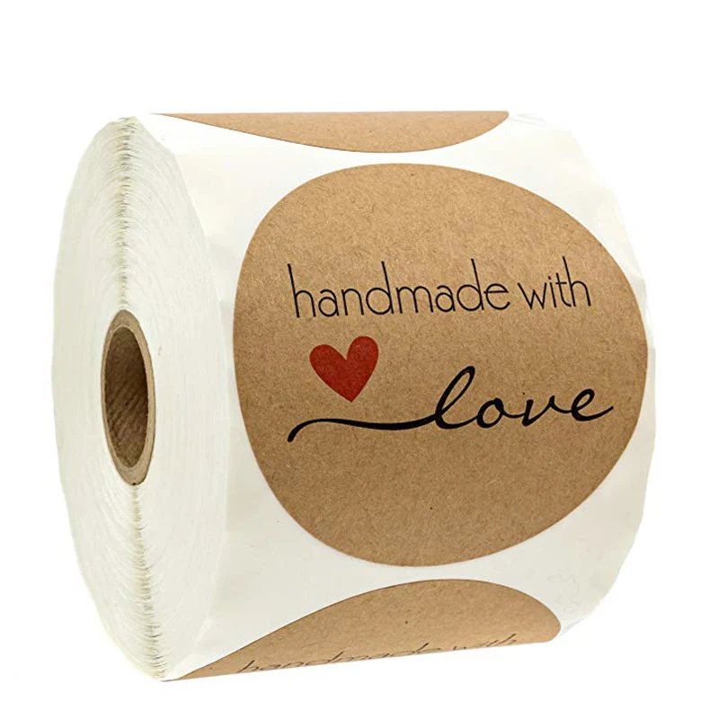 

1.5" Inch Round Natural Kraft Handmade with Love Stickers thank you stickers for wedding decoration party decoration Gift