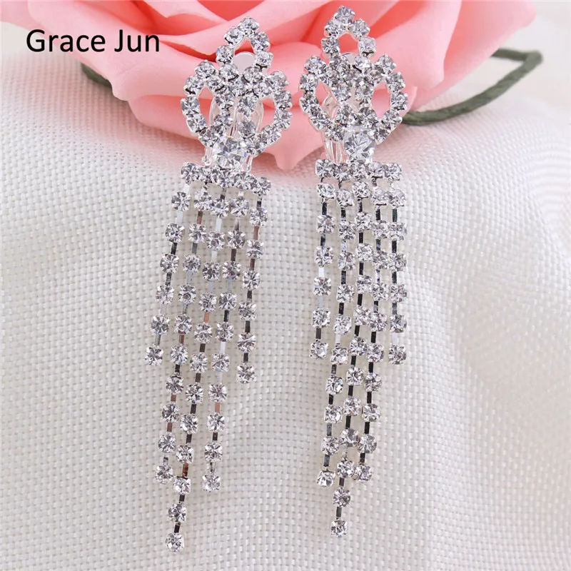 Rhinestone Jewelry Clip Earrings Crystal Tassel Clip Earring 16