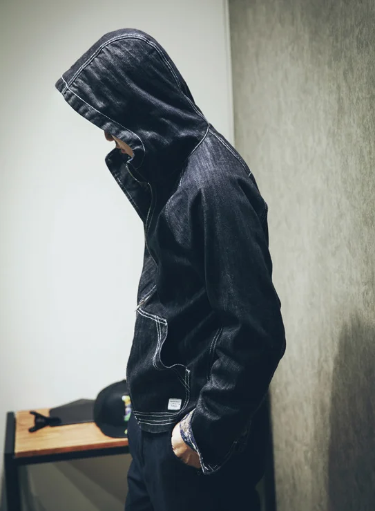 black jacket grey hoodie