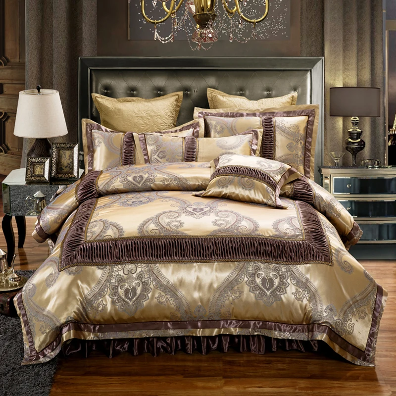 Luxury Jacquard Cotton Gold Duvet Cover Set For King Queen Size