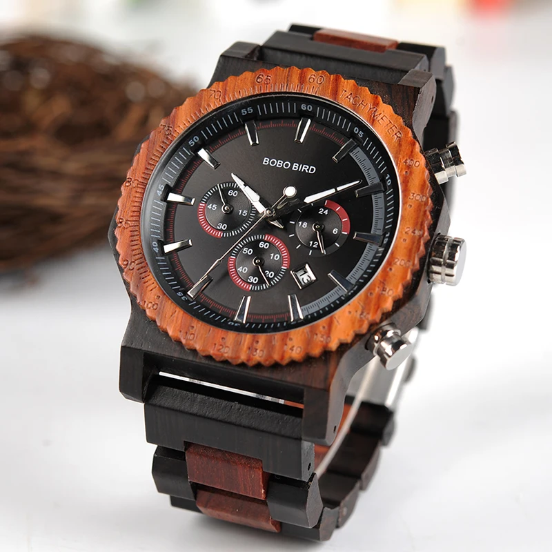 BOBO BIRD Men Watch Dial in Quartz Wooden Wood Wristwatches Male Quartz relogio masculino in Gift Box Timepieces Stopwatch