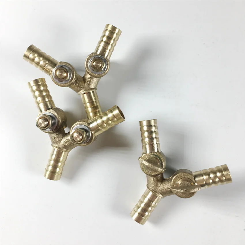 1pc Y Type Brass Barbed Tube Pipe 10mm Hose Barb Fitting Coupler Connector Adapter With Valve For Fuel Gas Water GMN