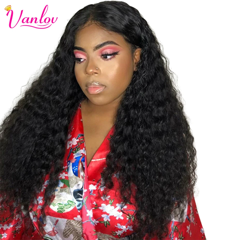Vanlov волна воды Синтетические волосы на кружеве натуральные волосы парики для Для женщин перуанский парик 150% Remy спереди кружева парик
